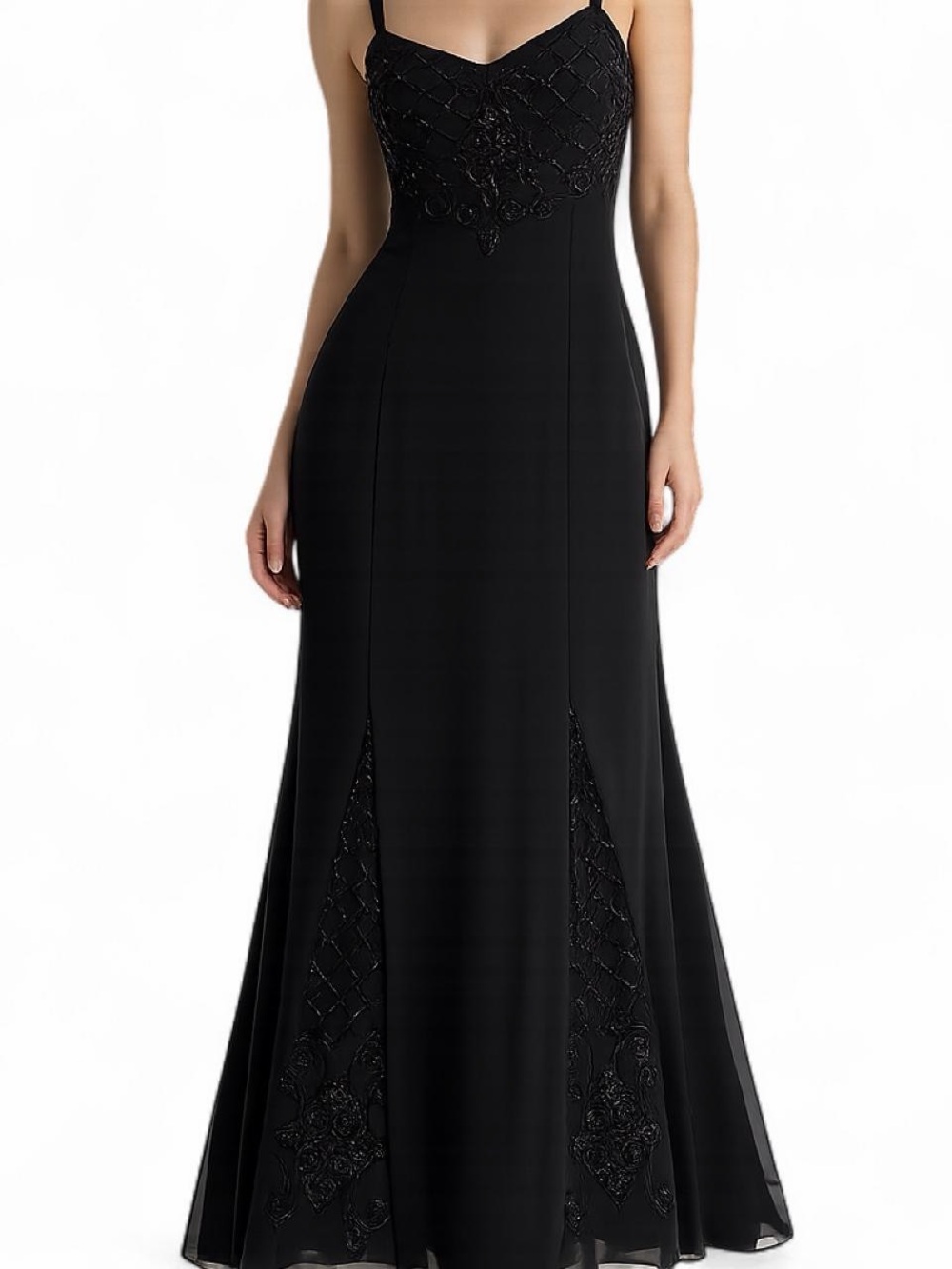 Vintage 90s Beaded Black Maxi Dress Goth Whimsigoth Petite 8 Formal Evening Gala